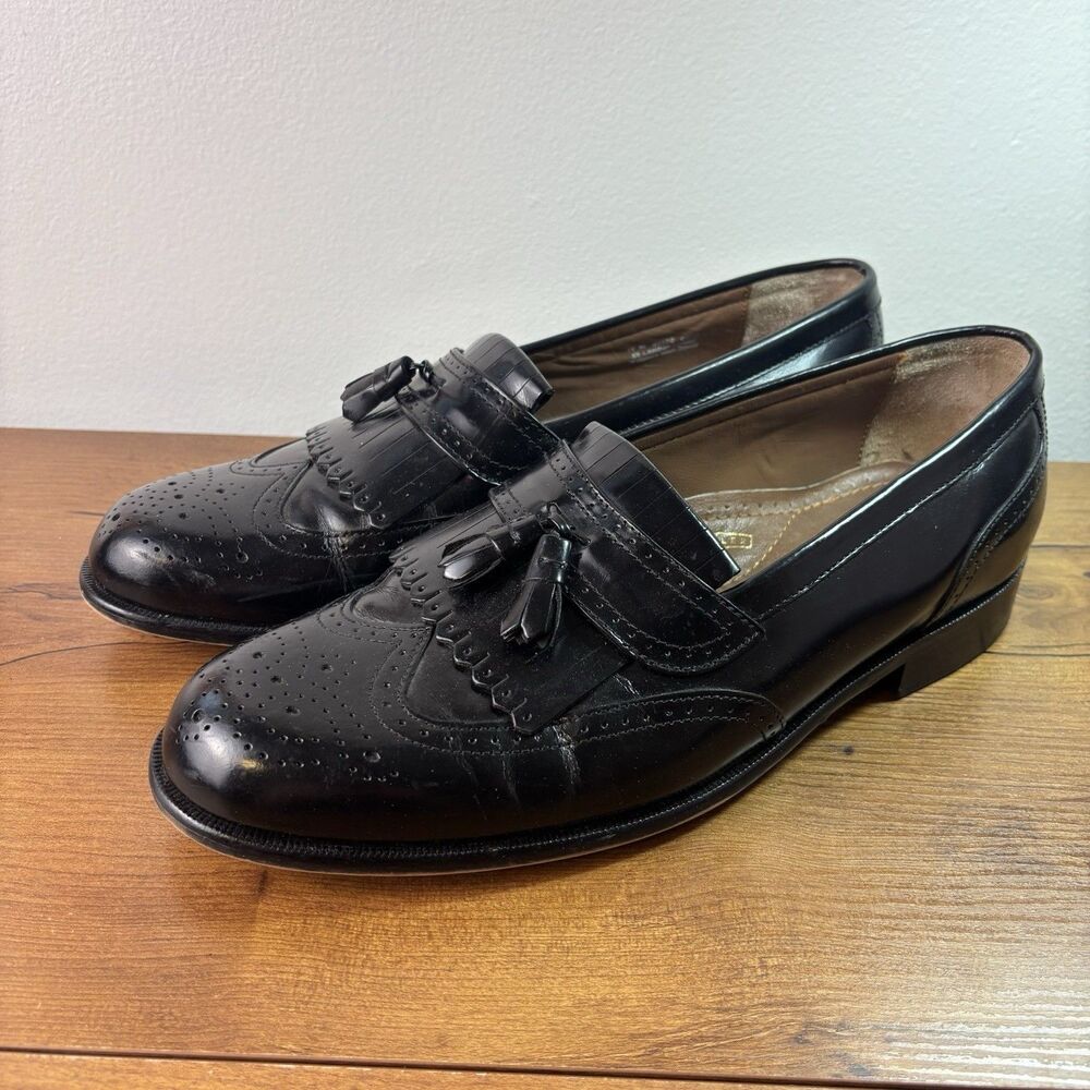 Bostonian Loafers Mens 11 M Black Leather Kiltie Tassel Wingtip Dress Shoes